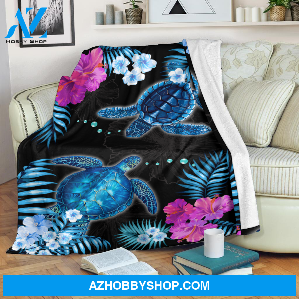 Turtle Floral Tropical Blanket, Gift For Turtle Lovers