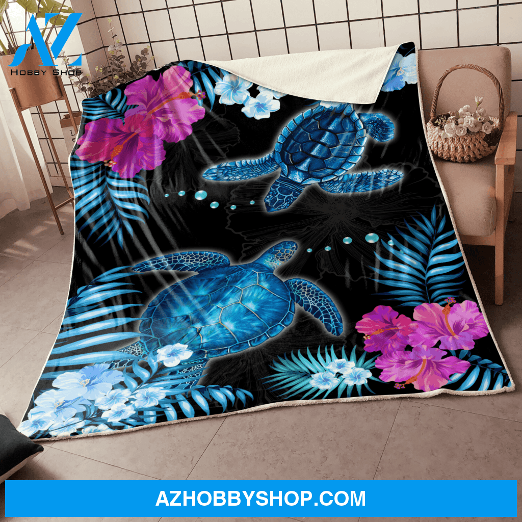 Turtle Floral Tropical Blanket, Gift For Turtle Lovers