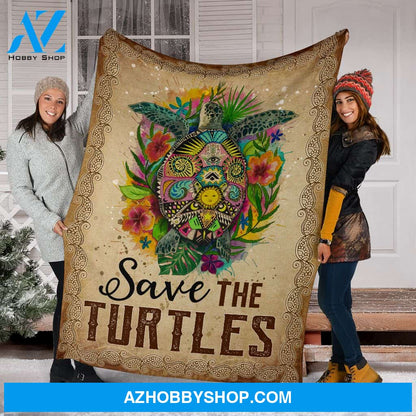 Turtle Flower Art Save Theturtles Fleece Blanket