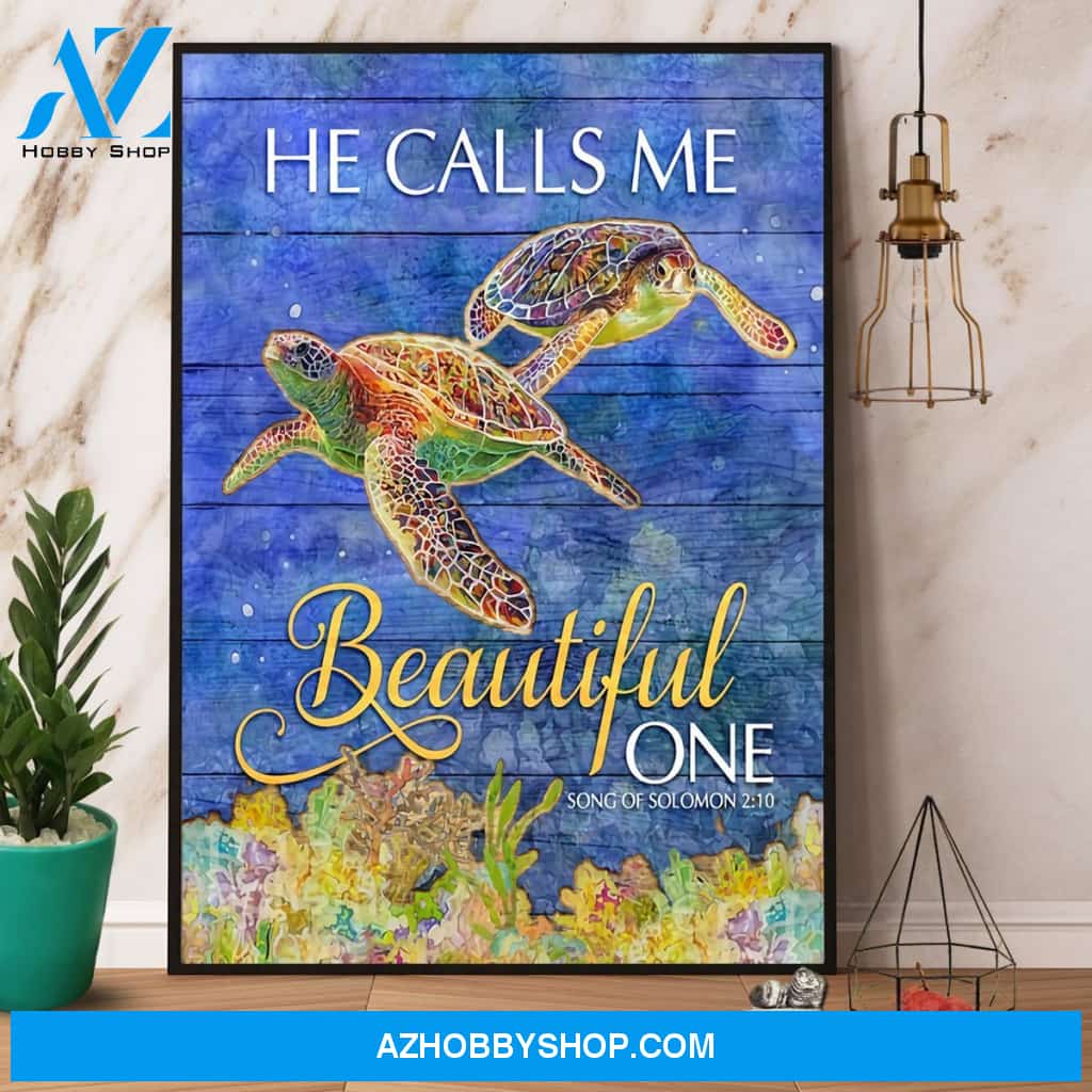 Turtle He Calls Me Beautiful One Canvas And Poster, Wall Decor Visual Art