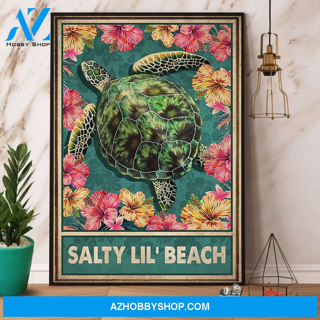 Turtle & Hibiscus Ocean Salty Lil’ Beach Canvas And Poster, Wall Decor Visual Art