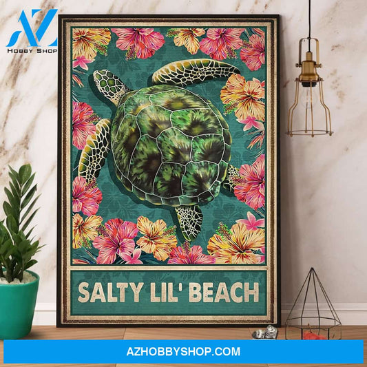 Turtle & Hibiscus Ocean Salty Lil’ Beach Canvas And Poster, Wall Decor Visual Art
