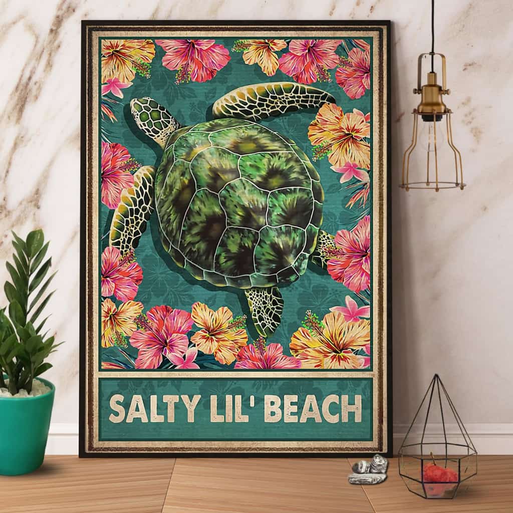Turtle & Hibiscus Ocean Salty Lil' Beach Paper Poster No Frame Matte Canvas Wall Decor