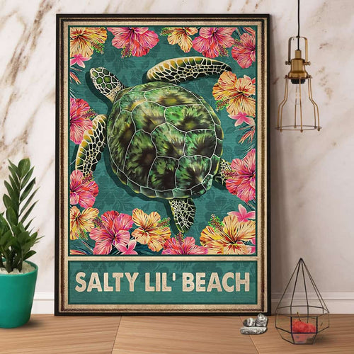 Turtle & Hibiscus Ocean Salty Lil' Beach Paper Poster No Frame Matte Canvas Wall Decor