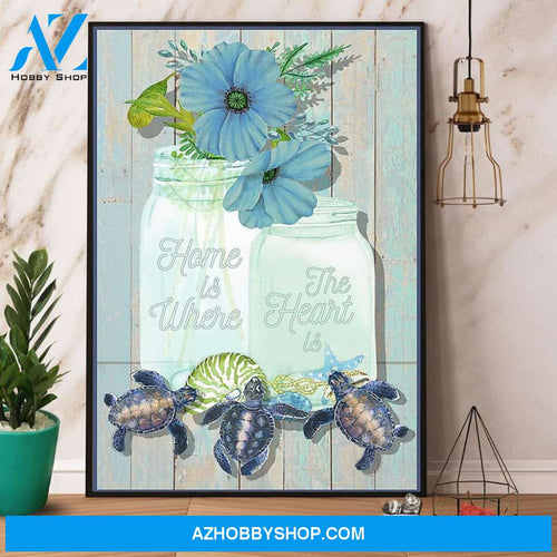 Turtle Home Is Where The Heart Is Canvas And Poster, Wall Decor Visual Art