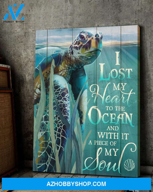 Turtle I lost my heart to the ocean - Matte Canvas, gift for you, gift for turtle lover, gift to love turtle couple, living room wall art, bedroom wall art c56