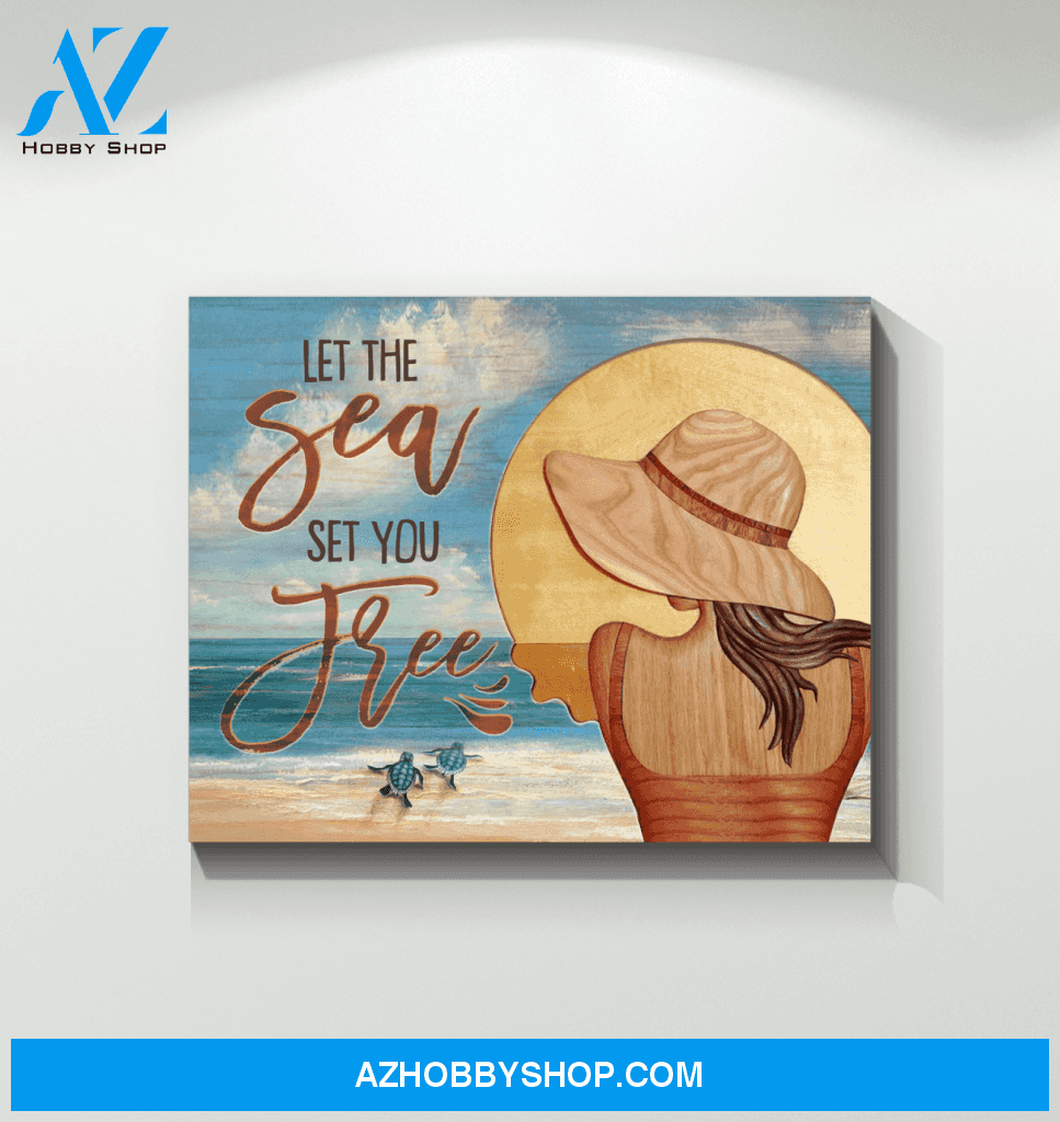Turtle Let The Sea Framed Canvas Wall Art