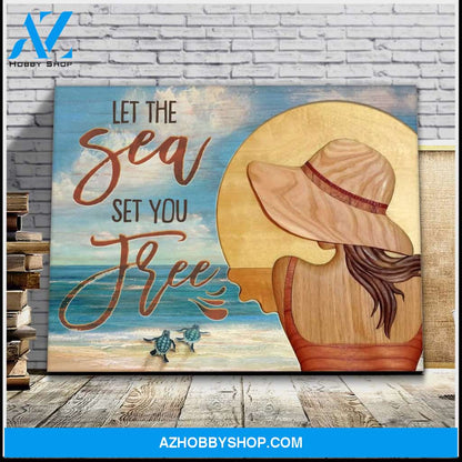 Turtle Let The Sea Framed Canvas Wall Art
