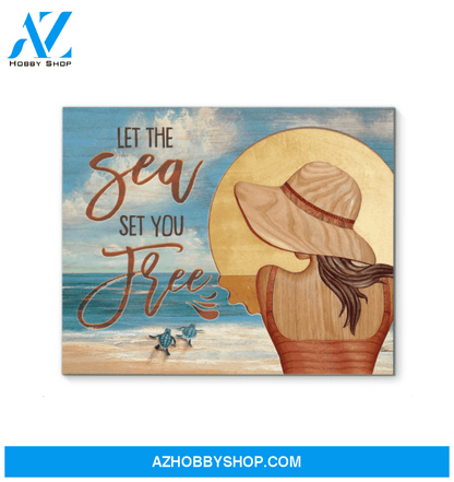 Turtle Let The Sea Framed Canvas Wall Art