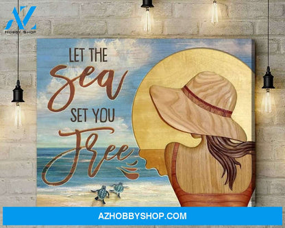 Turtle Let The Sea Framed Canvas Wall Art