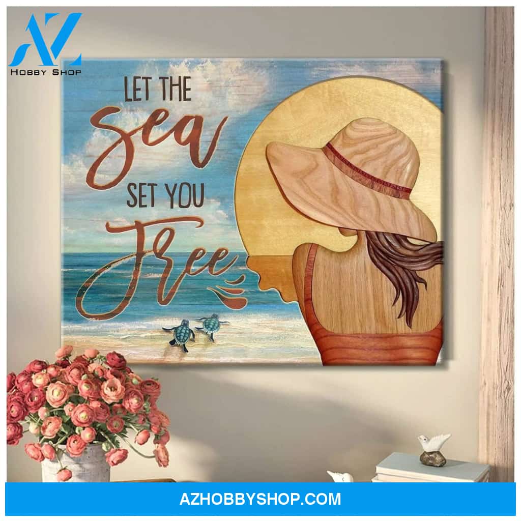 Turtle Let The Sea Framed Canvas Wall Art