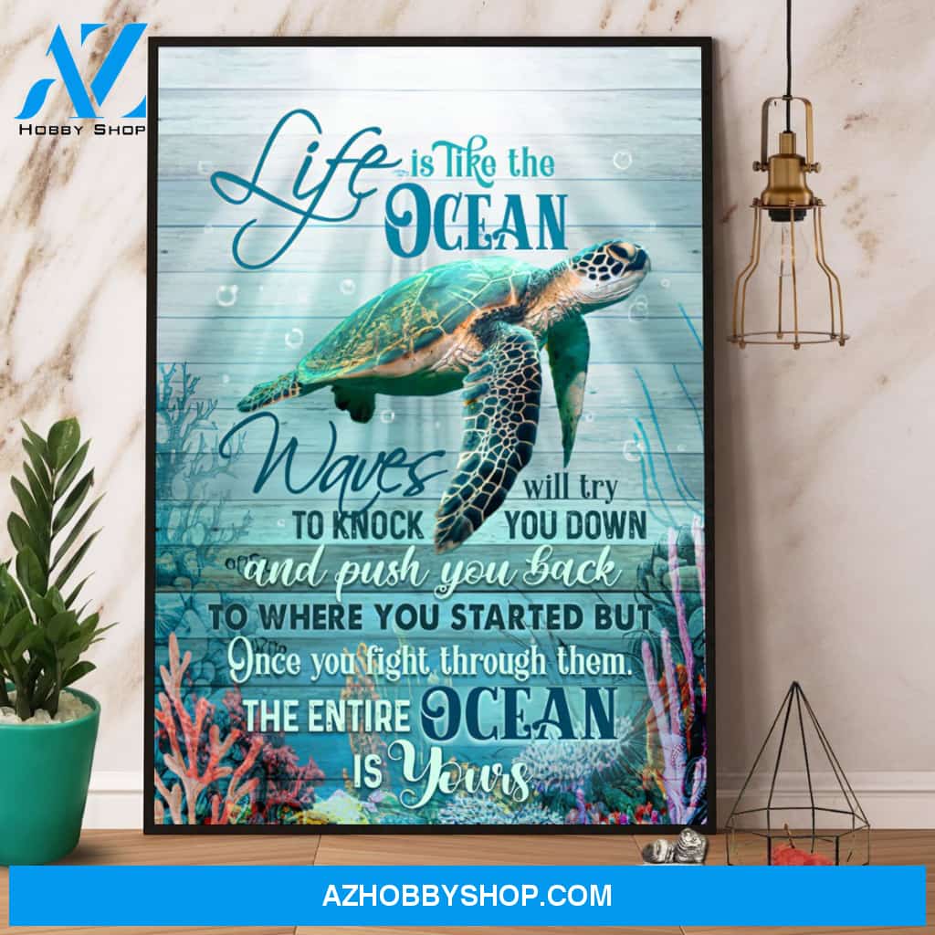 Turtle Life Is Like The Ocean Canvas And Poster, Wall Decor Visual Art