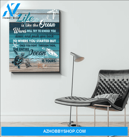 Turtle Life Is Like The Ocean Canvas And Poster, Wall Decor Visual Art