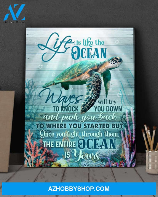 Turtle Life is like the ocean - Matte Canvas, gift for you, gift for turtle lover, gift to love turtle couple, living room wall art, bedroom wall art c59
