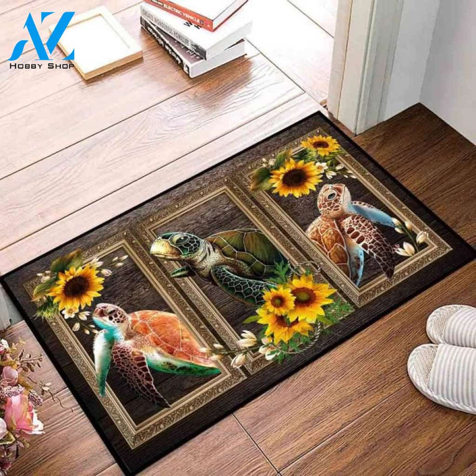 Turtle Lovely Sunflowers Doormat, Gifts For Friends, Gifts For Family, Mothers Day Gift, Gift For Her, Turtle Love