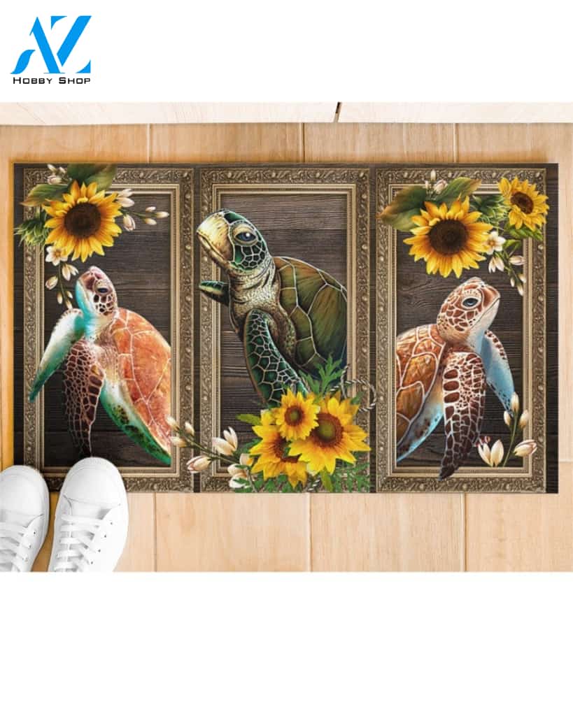 Turtle Lovely Sunflowers Indoor And Outdoor Doormat Gift For Turtle Lovers Birthday Gift Decor Warm House Gift Welcome Mat