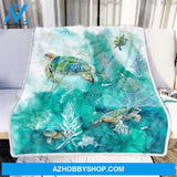 Turtle Ocean 1 Fleece Blanket - Quilt Blanket