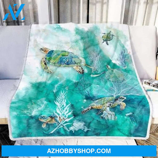 Turtle Ocean 1 Fleece Blanket - Quilt Blanket