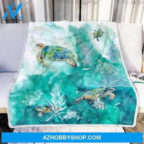 Turtle Ocean 1 Fleece Blanket - Quilt Blanket