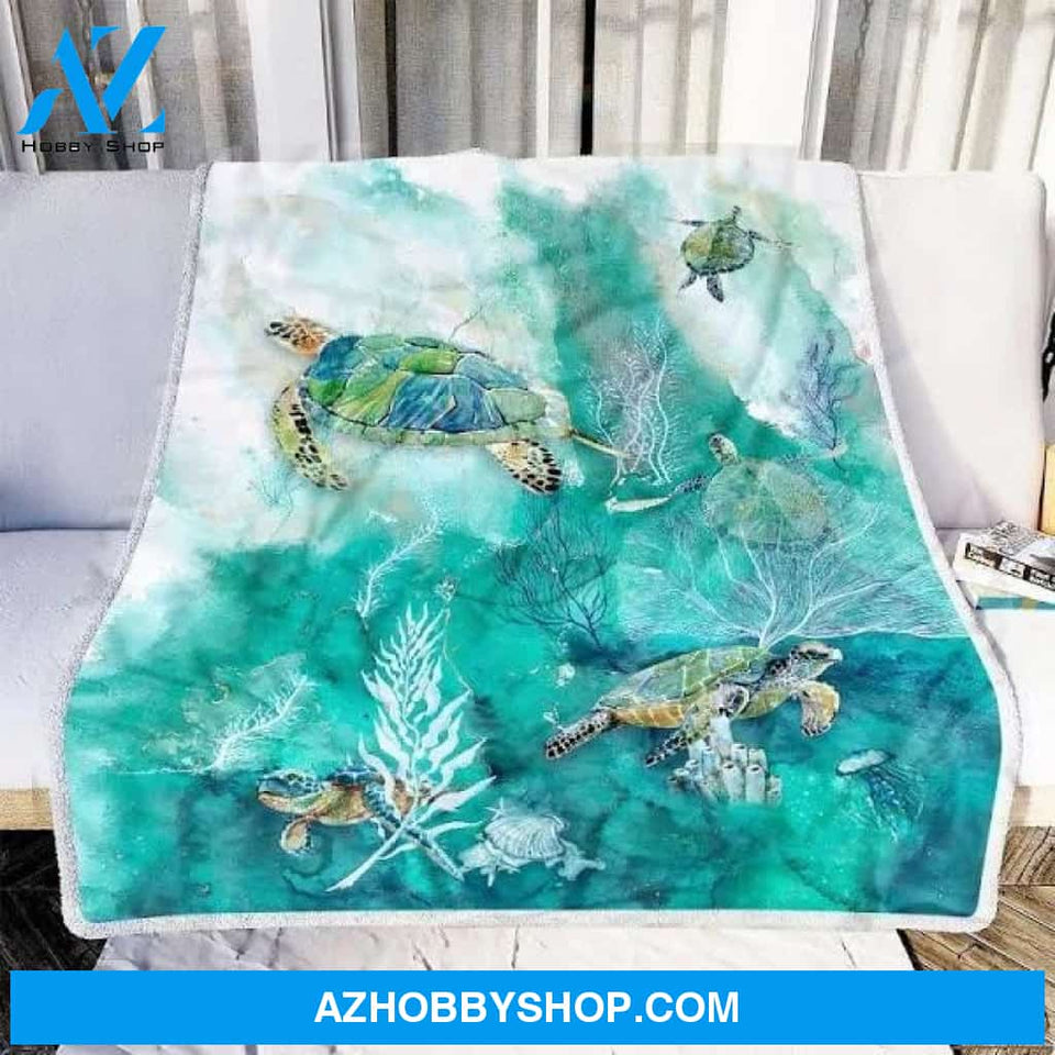 Turtle Ocean 1 Fleece Blanket - Quilt Blanket