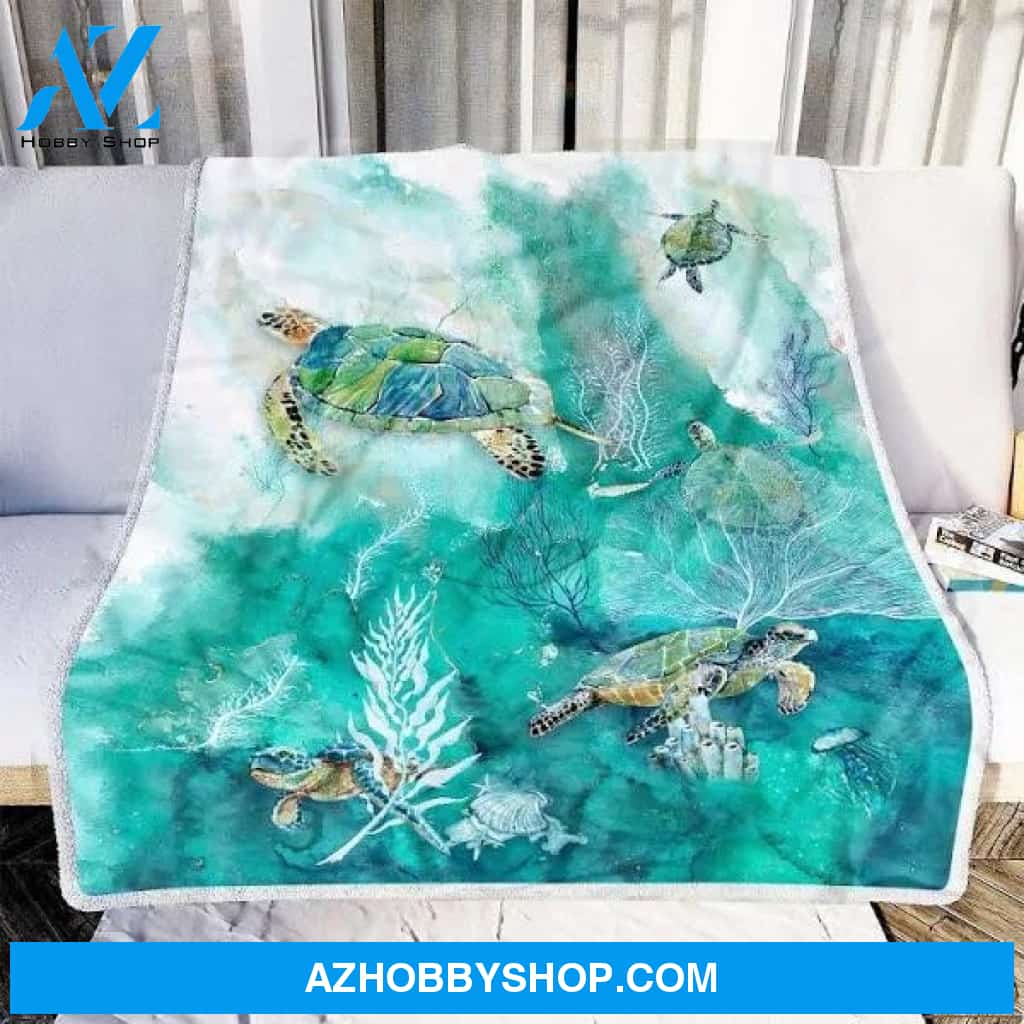 Turtle Ocean 1 Fleece Blanket - Quilt Blanket