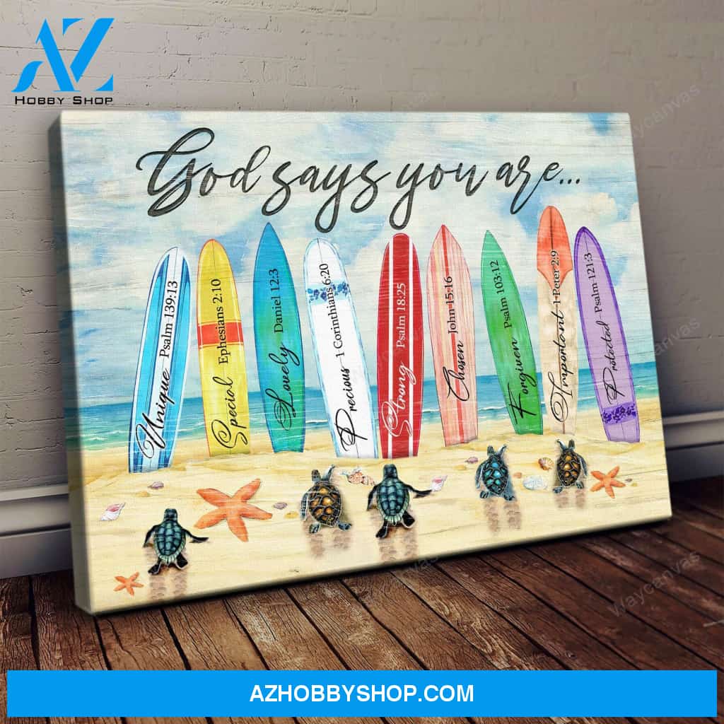 Turtle on beach - God says you are - Jesus Landscape Canvas Prints, Wall Art