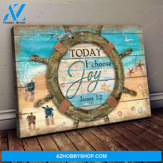 Turtle on beach - Today I choose joy - Jesus Landscape Canvas Prints, Wall Art