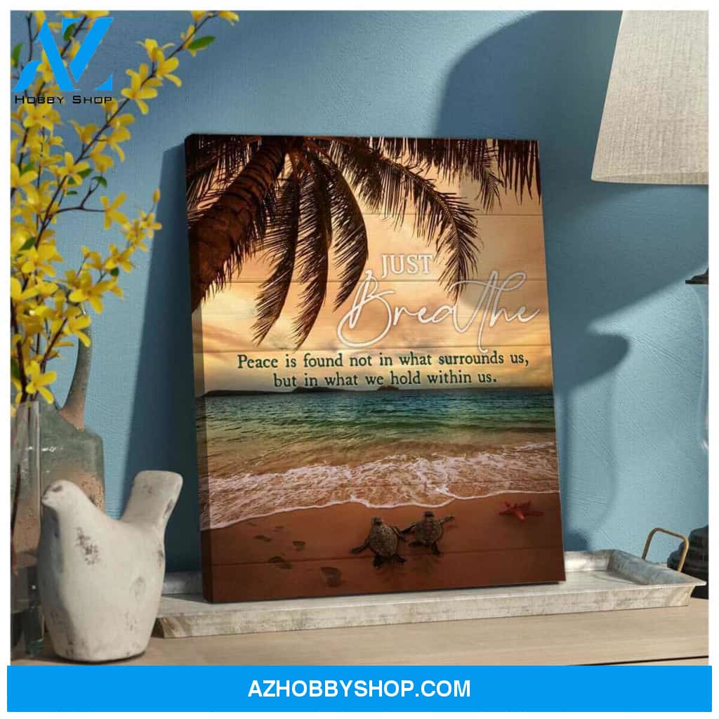 Turtle Poster Just Breathe Wall Art Decor, Poster Canvas Wall Decor Visual Art