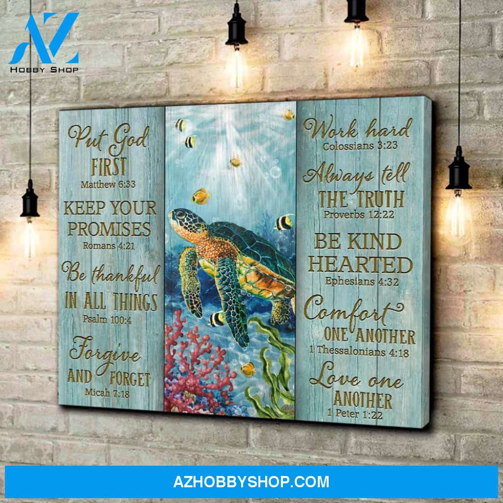 Turtle Put God First Canvas Wall Art