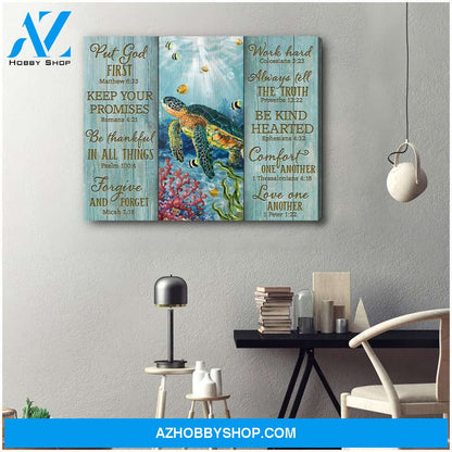 Turtle Put God First Canvas Wall Art