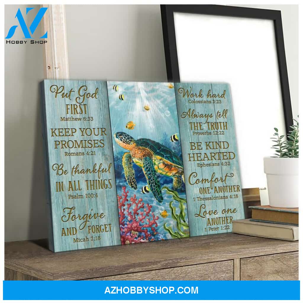 Turtle Put God First Canvas Wall Art