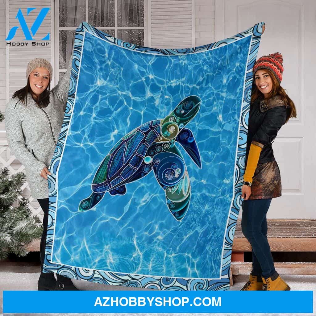 Turtle Quill Paper Art Pre Fleece Blanket