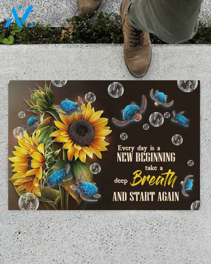 Turtle Sunflower Every Day Is A New Beginning Indoor And Outdoor Doormat Gift For Turtle Lovers Birthday Gift Decor Warm House Gift Welcome Mat