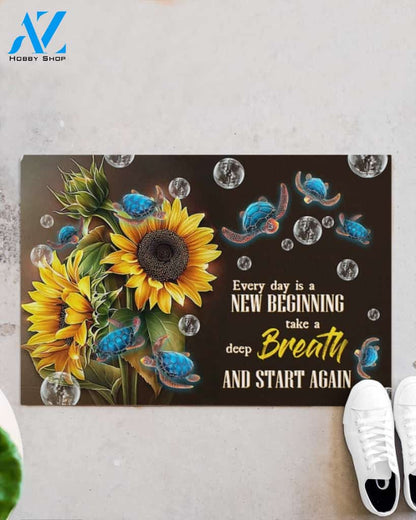 Turtle Sunflower Every Day Is A New Beginning Indoor And Outdoor Doormat Gift For Turtle Lovers Birthday Gift Decor Warm House Gift Welcome Mat