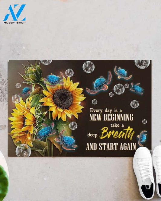 Turtle Sunflower Every Day Is A New Beginning Indoor And Outdoor Doormat Gift For Turtle Lovers Birthday Gift Decor Warm House Gift Welcome Mat