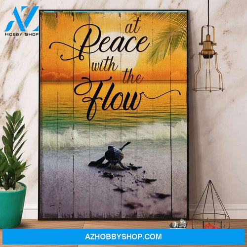 Turtle Sunset At Peace With The Flow Canvas And Poster, Wall Decor Visual Art