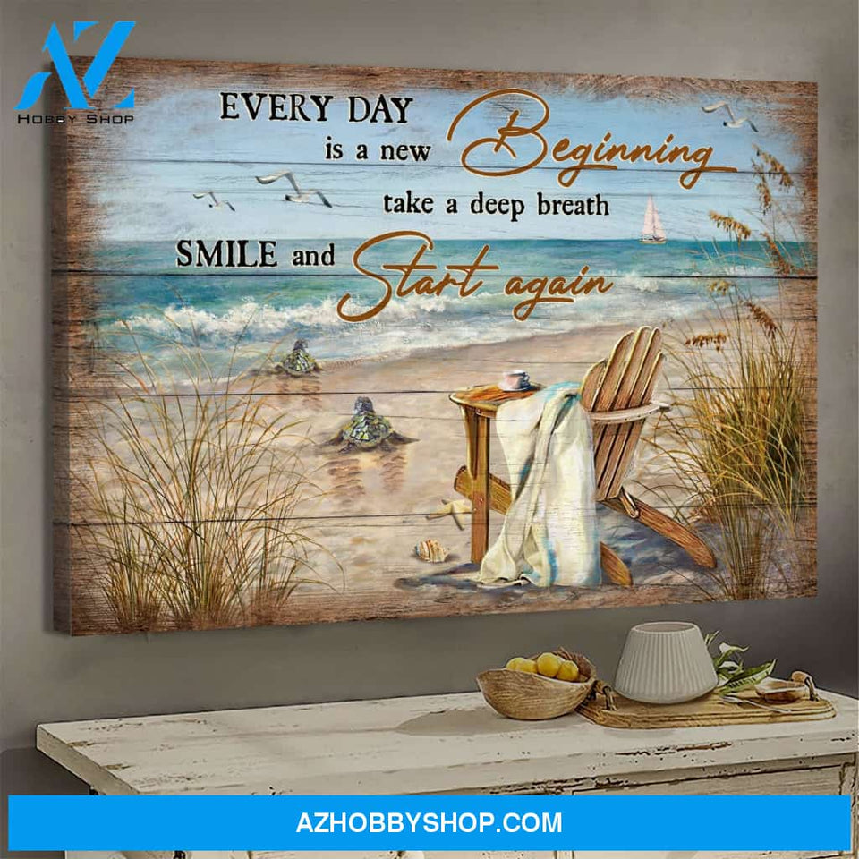 Turtle to the beach - Every day is a new beginning - Jesus Landscape Canvas Prints, Wall Art