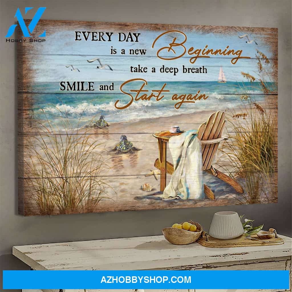 Turtle to the beach - Every day is a new beginning - Jesus Landscape Canvas Prints, Wall Art