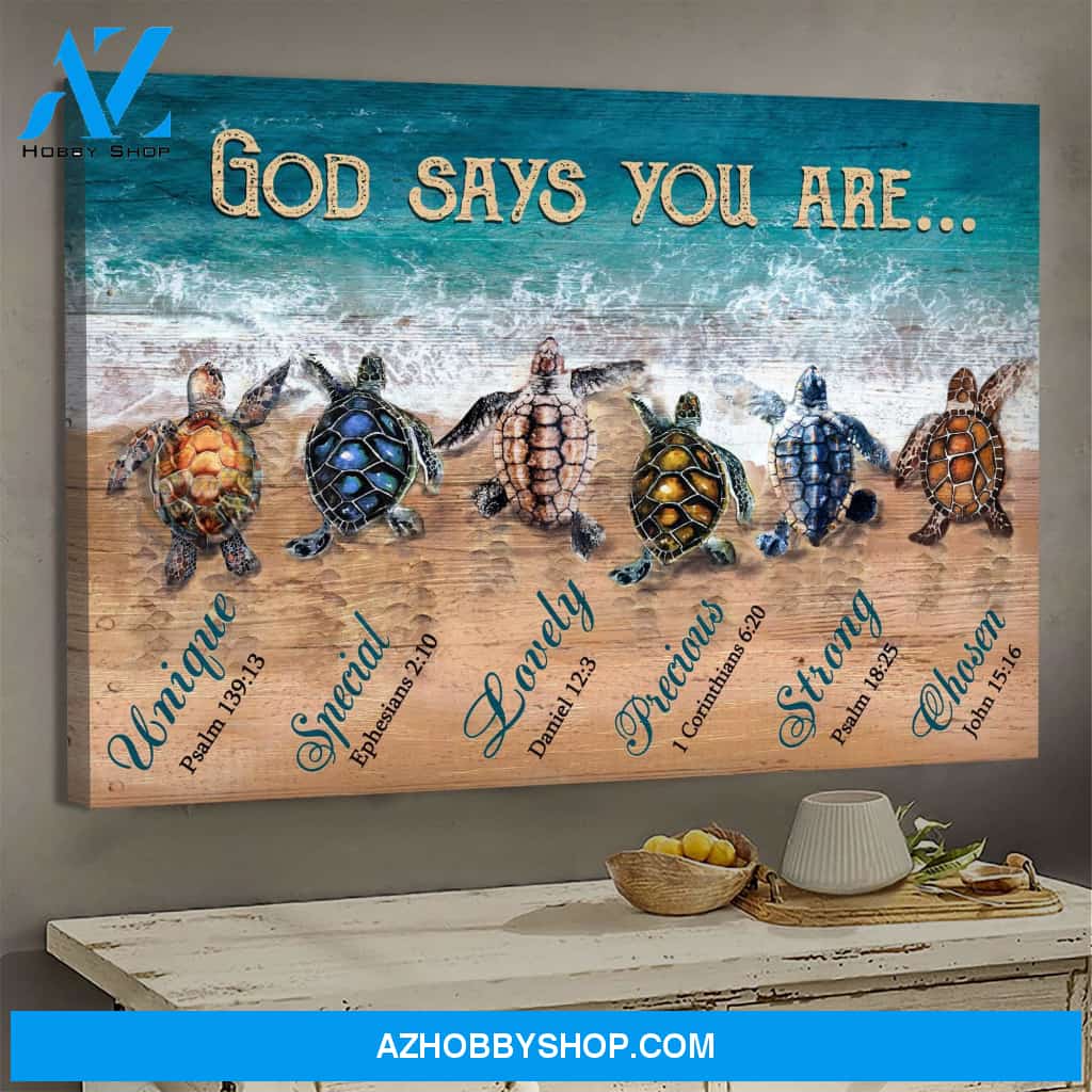 Turtle to the ocean - God says you are - Jesus Landscape Canvas Prints, Wall Art