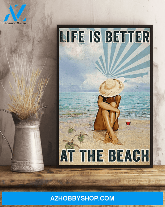 Turtle Wine Poster Life Is Better At The Beach Vintage Poster Canvas, Wall Decor Visual Art