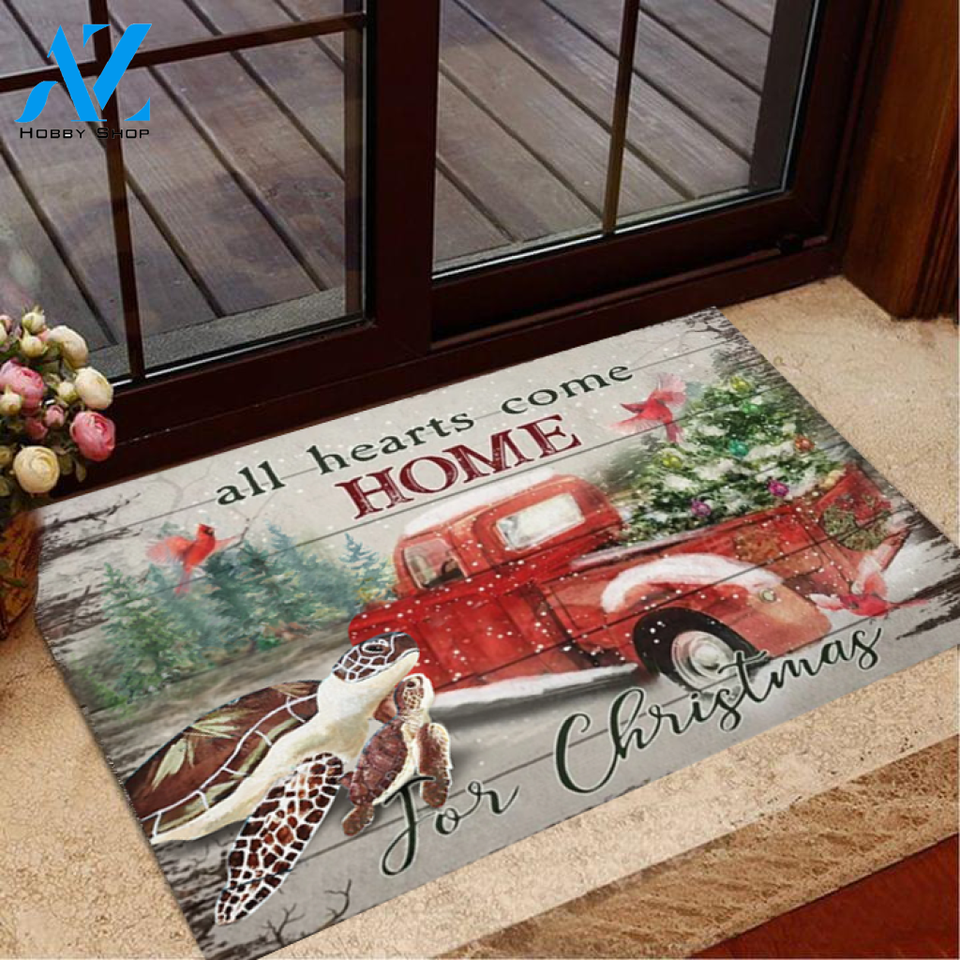 Turtles All Hearts Come Home For Christmas Doormat | Welcome Mat | House Warming Gift