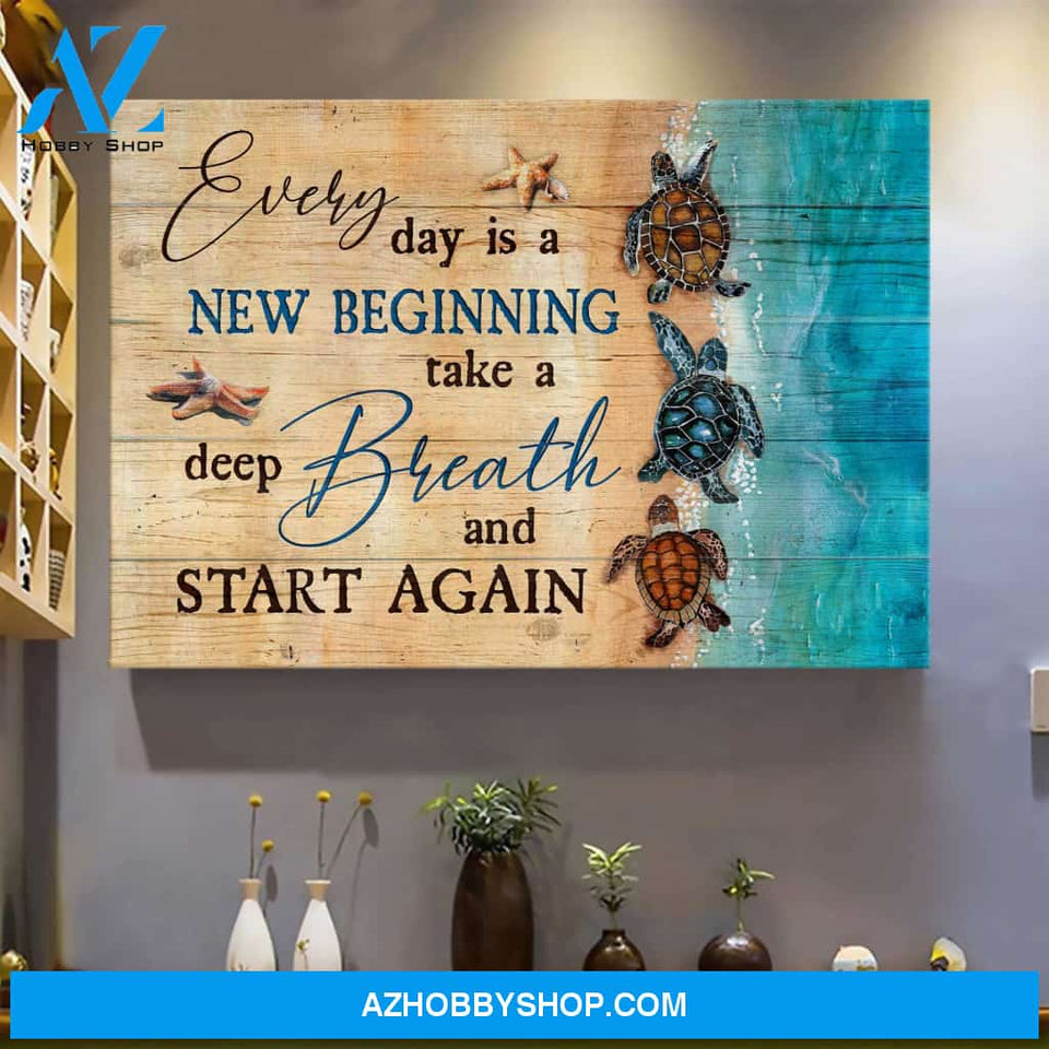 Turtles along the beach - Every day is a new beginning - Jesus Landscape Canvas Prints, Wall Art