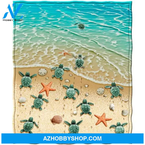 Turtles On The Beach Fleece Blanket Home Decor Bedding Couch Sofa Soft And Comfy Cozy Gift For Friend Family