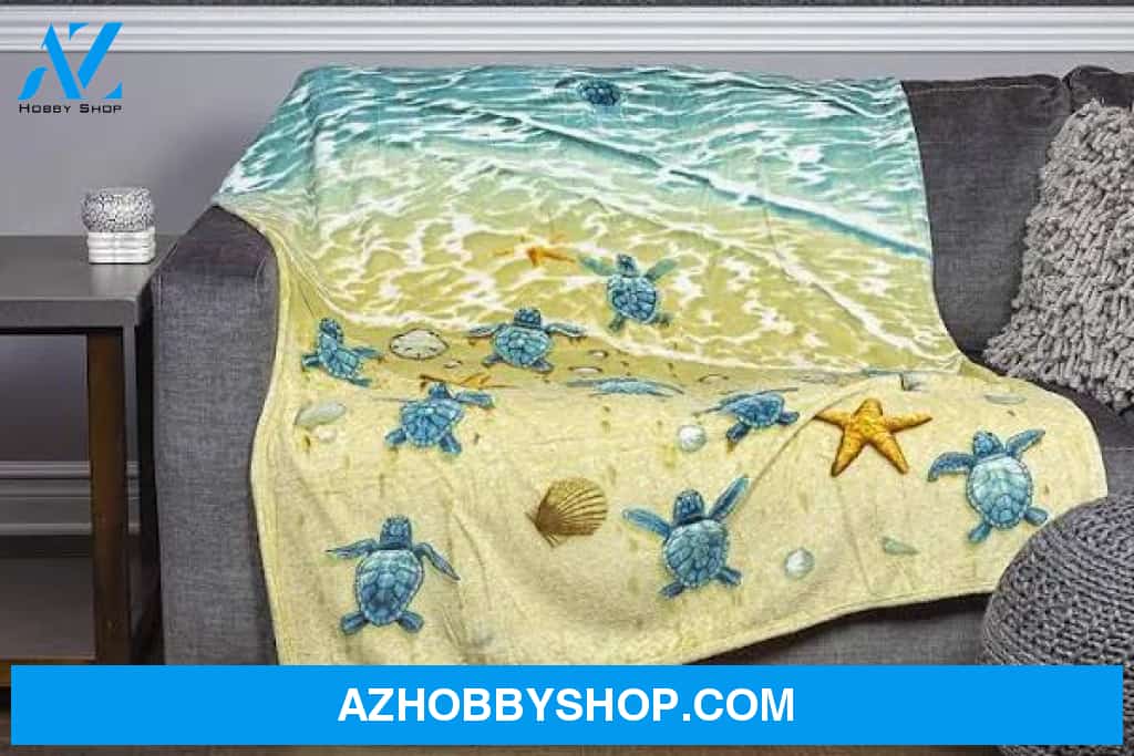 Turtles On The Beach Fleece Blanket Home Decor Bedding Couch Sofa Soft And Comfy Cozy Gift For Friend Family
