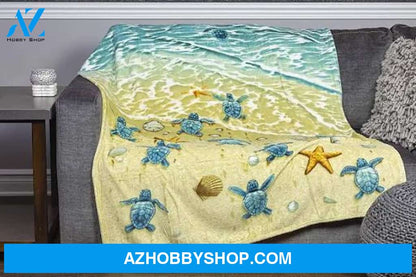 Turtles On The Beach Fleece Blanket Home Decor Bedding Couch Sofa Soft And Comfy Cozy Gift For Friend Family