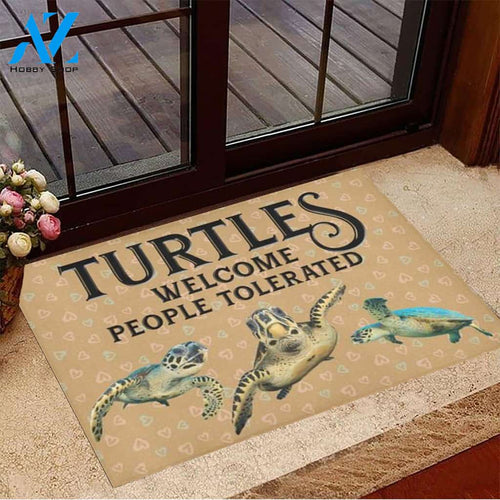 Turtles Welcome People Tolerated Doormat Welcome Mat Housewarming Gift Home Decor Funny Doormat Gift For Friend Gift Idea For Turtle Lovers