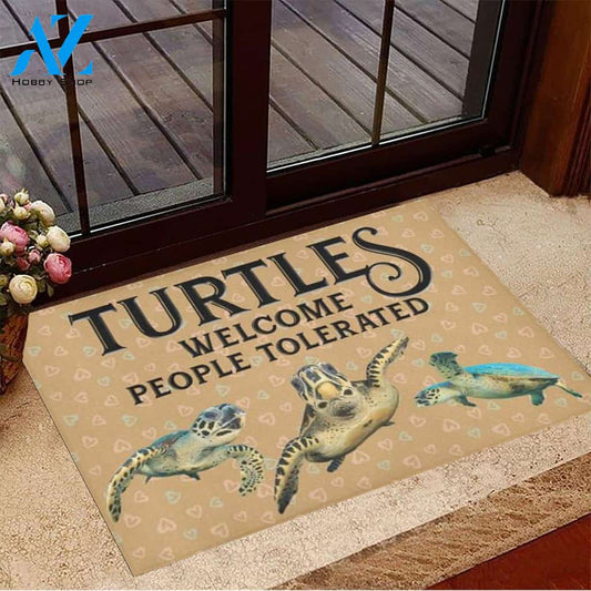 Turtles Welcome People Tolerated Doormat Welcome Mat Housewarming Gift Home Decor Funny Doormat Gift For Friend Gift Idea For Turtle Lovers