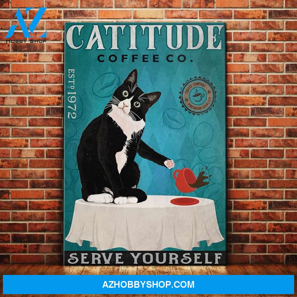 Tuxedo Cat Coffee Company Canvas Wall Art, Wall Decor Visual Art
