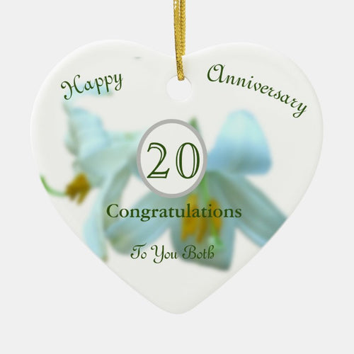 Twentieth Wedding Anniversary  Keepsake Heart Ceramic Ornament