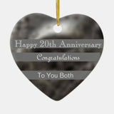 Twentieth Wedding Anniversary Platinum  Heart Ceramic Ornament